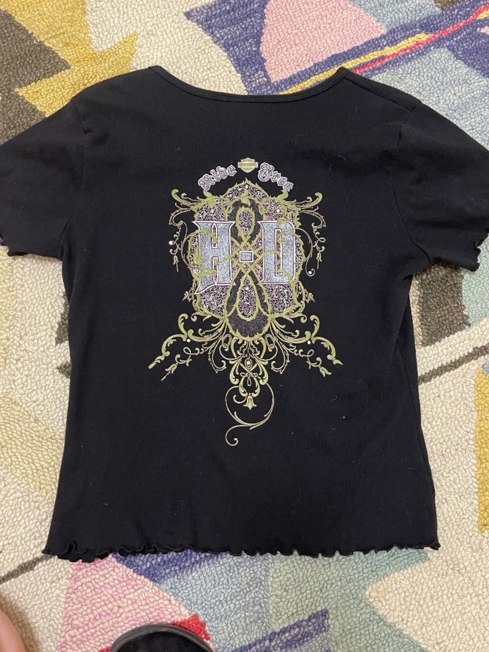 Y2K Harley-Davidson Black Graphic Women's Top Embellished
